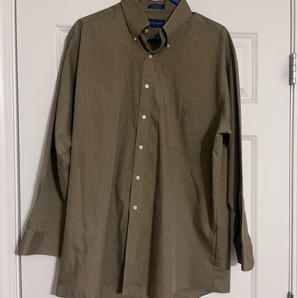 Towncraft Men’s Dress Shirt 17.5 34/35 X-Tall X-LG Olive Green Button LS